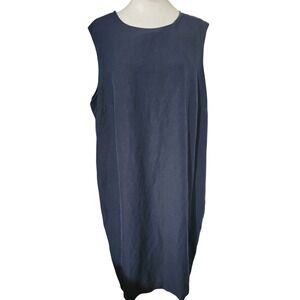 Coldwater Creek Womens Navy Sleeveless Linen Blend Dress W/ Back Zipper Size 20W